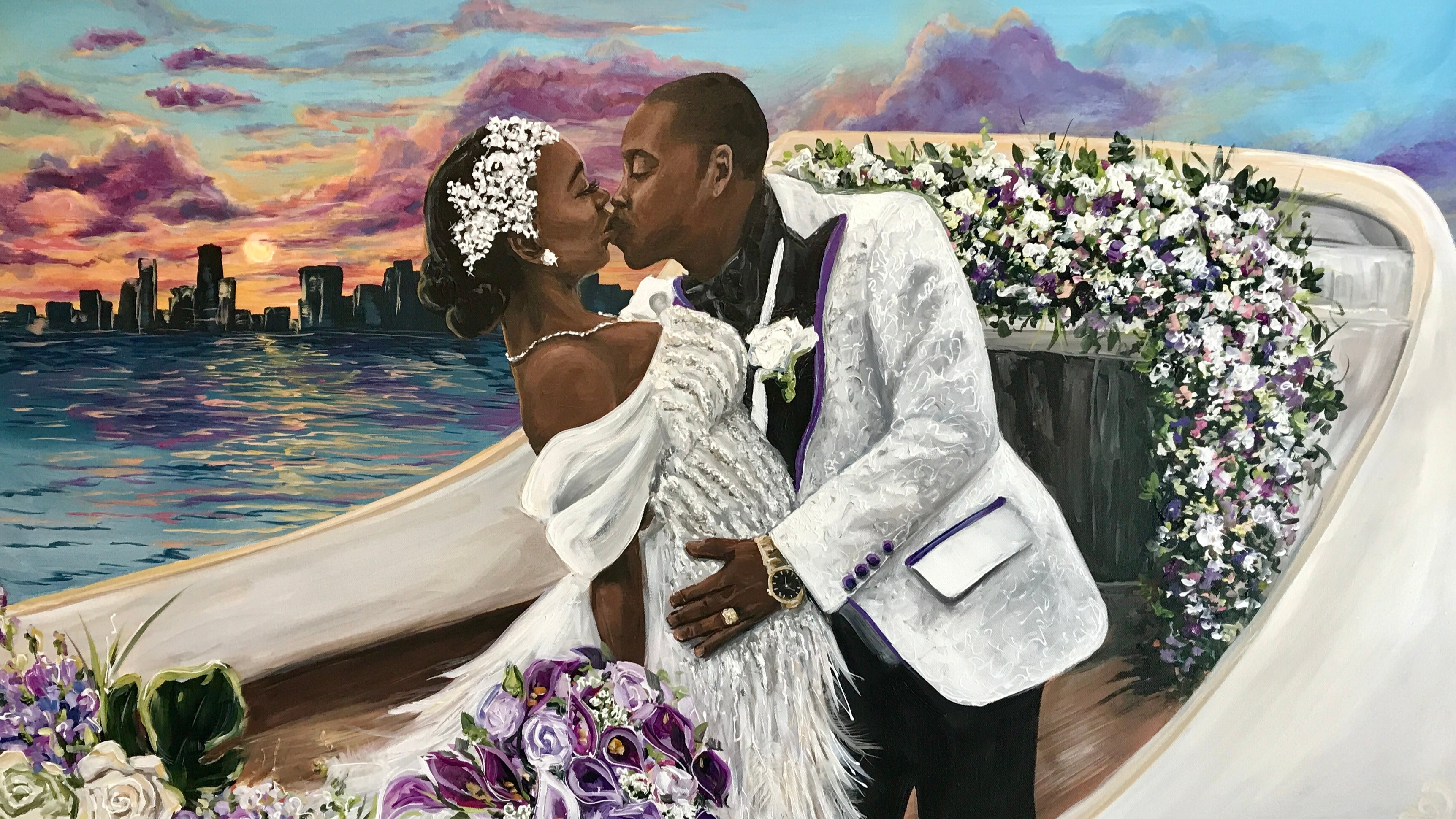 Luxury black tie and red carpet mega-yacht wedding painter