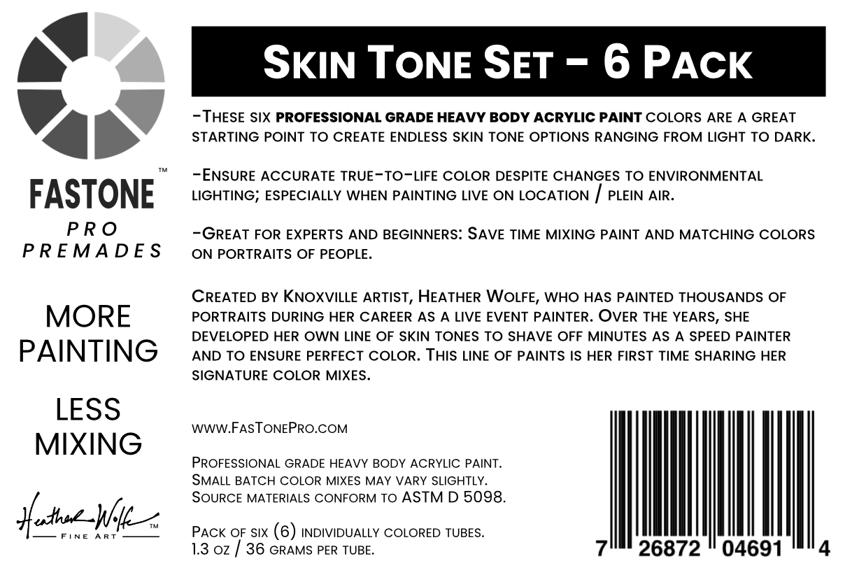 Acrylic Skin Tone Paint Set - 6 Pack FASTONE Pro Premades